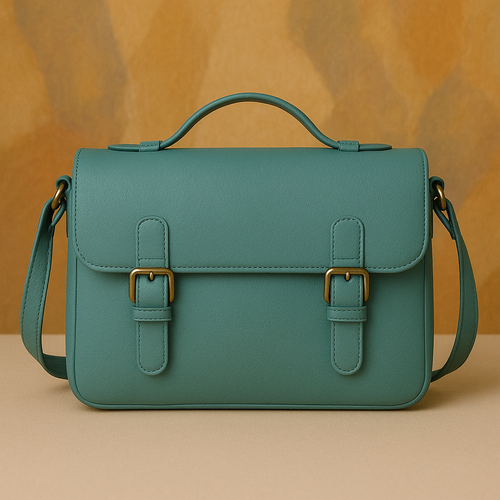 Stylish Olive Green Leather Satchel with Buckle Straps | Unisex Messenger Bag