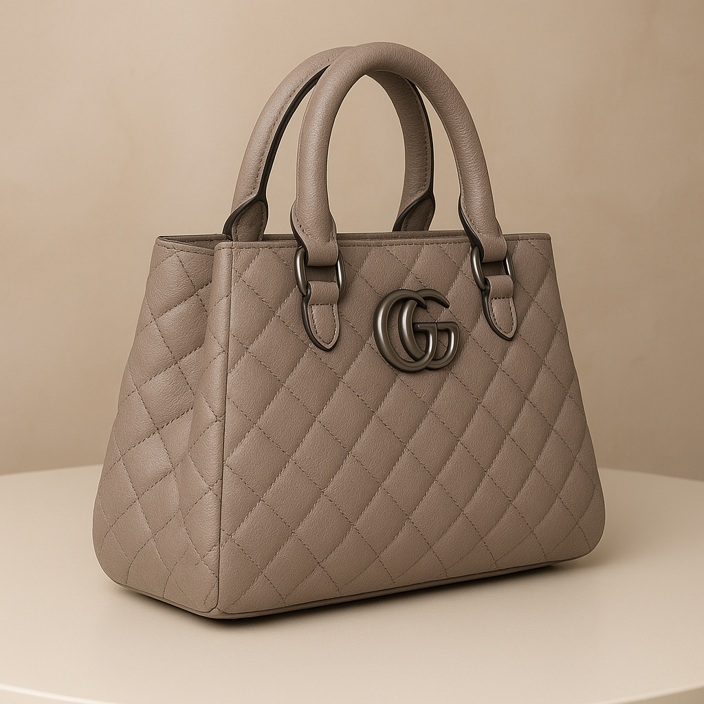 Elegant Quilted Taupe Leather Handbag with GG Logo | Luxury Women's Tote