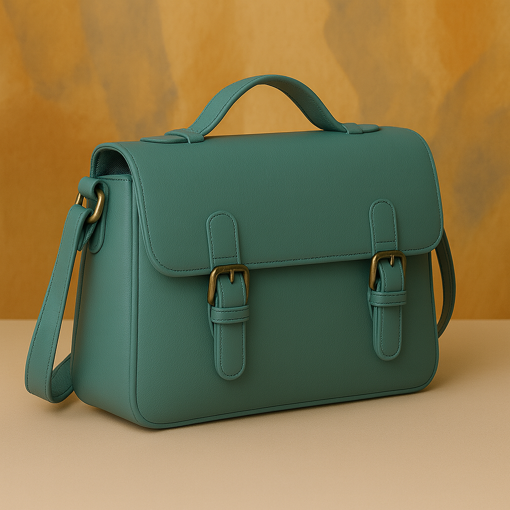 Stylish Olive Green Leather Satchel with Buckle Straps | Unisex Messenger Bag