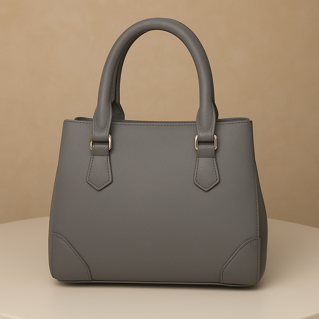 Elegant Structured Black Leather Handbag with Golden Accents | Luxury Women's Tote