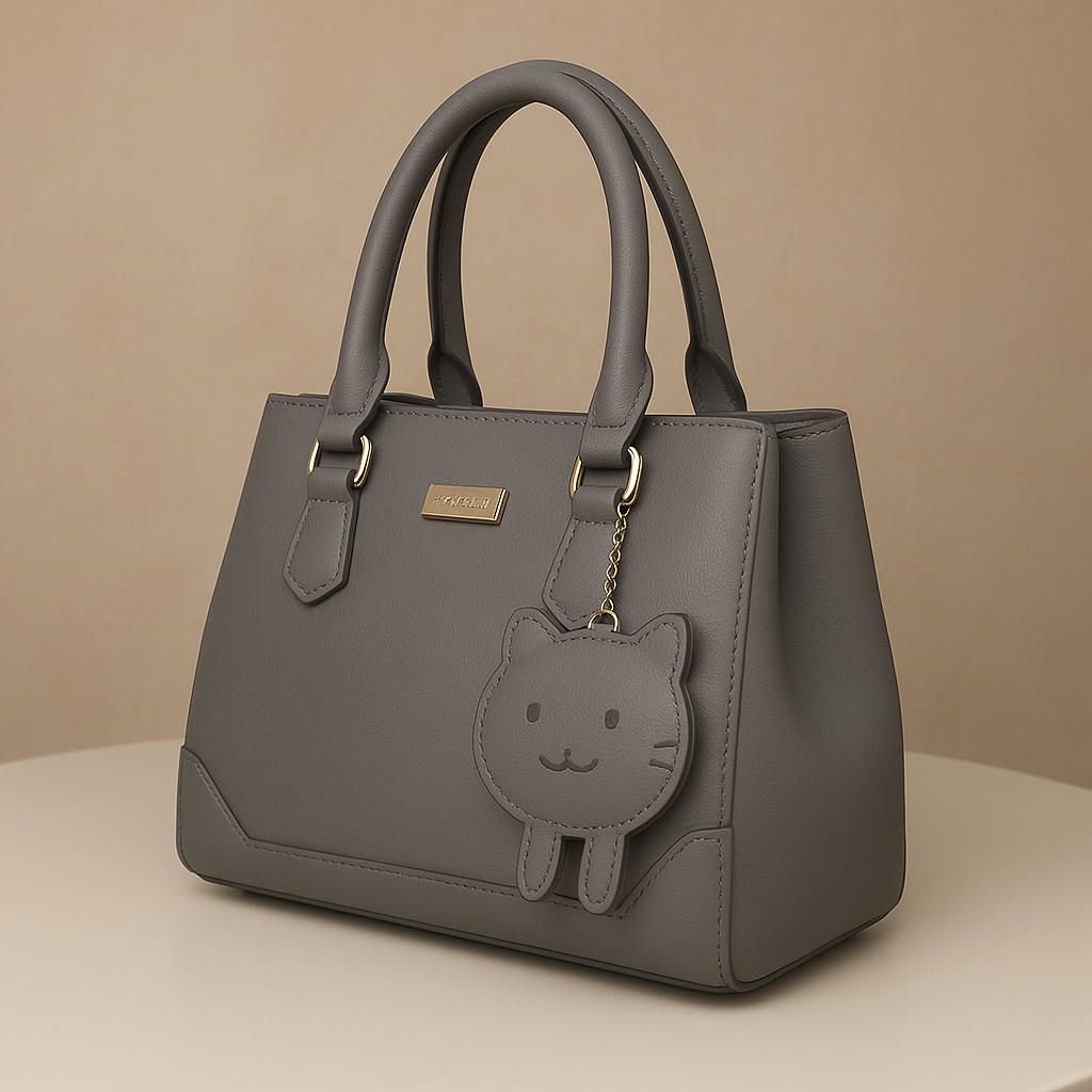 Elegant Structured Black Leather Handbag with Golden Accents | Luxury Women's Tote