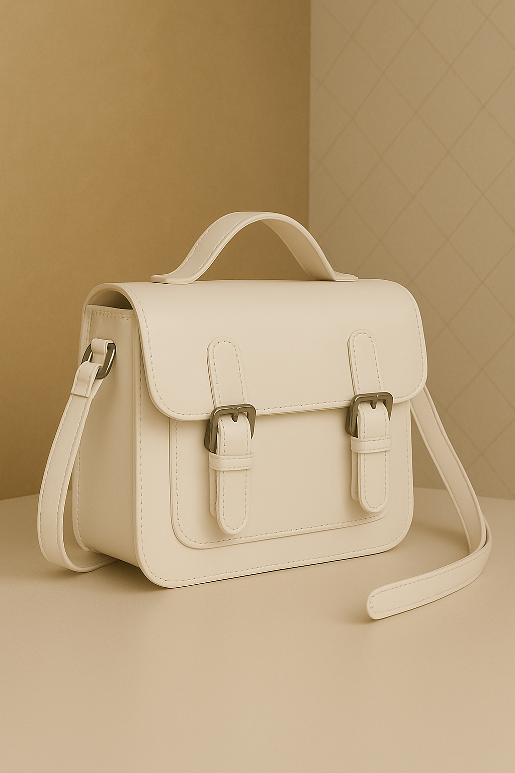 Stylish Olive Green Leather Satchel with Buckle Straps | Unisex Messenger Bag
