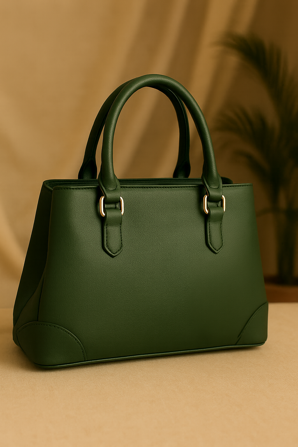 Elegant Structured Black Leather Handbag with Golden Accents | Luxury Women's Tote