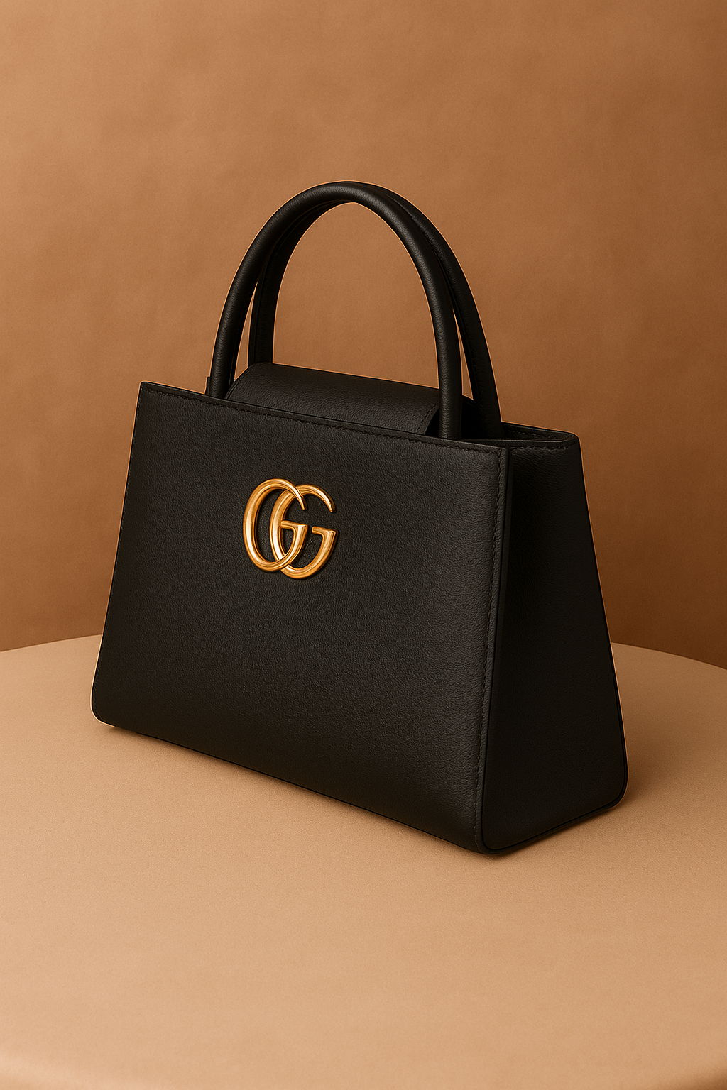 Premium Black Leather Handbag with Golden GG Logo | Luxury Women's Purse