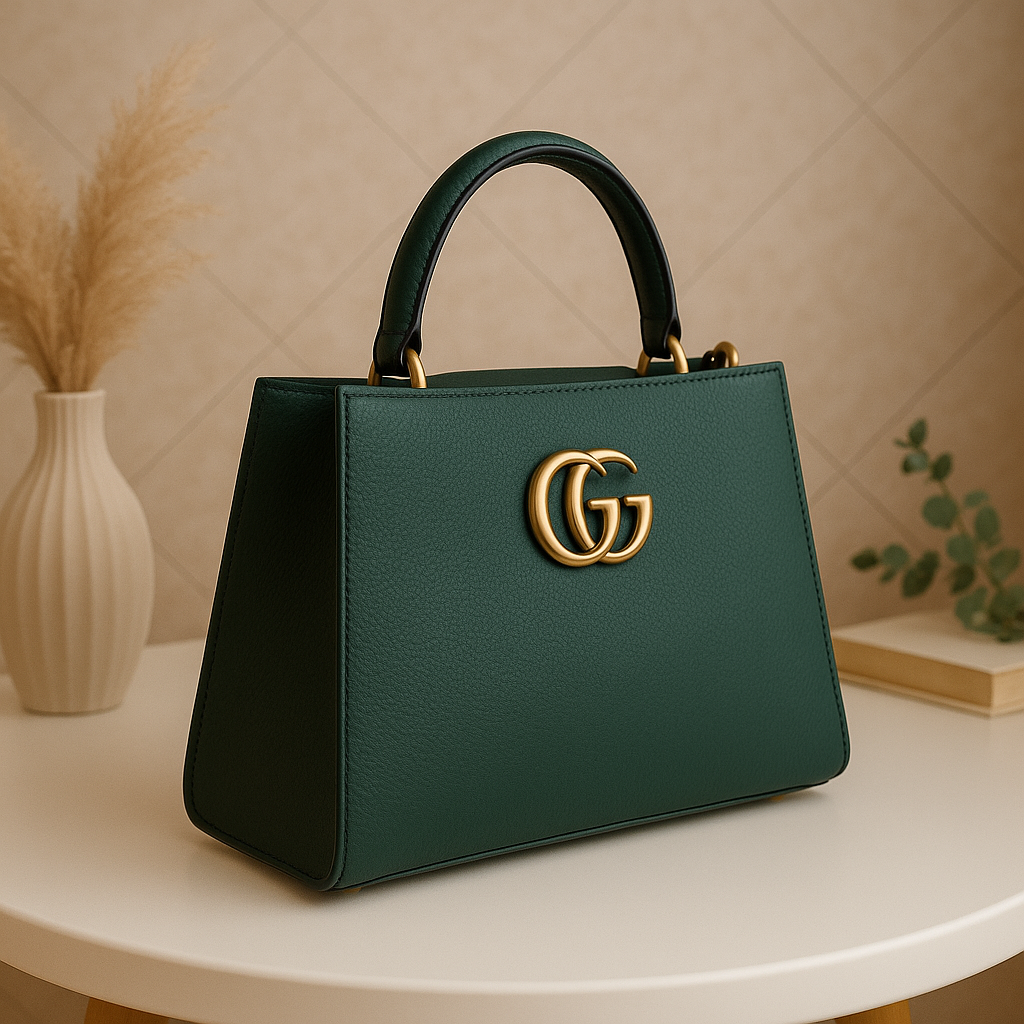 Premium Black Leather Handbag with Golden GG Logo | Luxury Women's Purse
