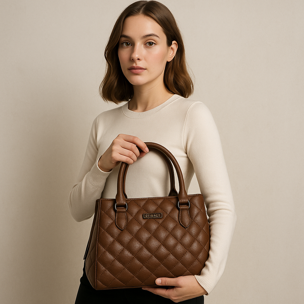 Quilted Leather Tote Bag for Women - Stylish Handbag with Dual Handles
