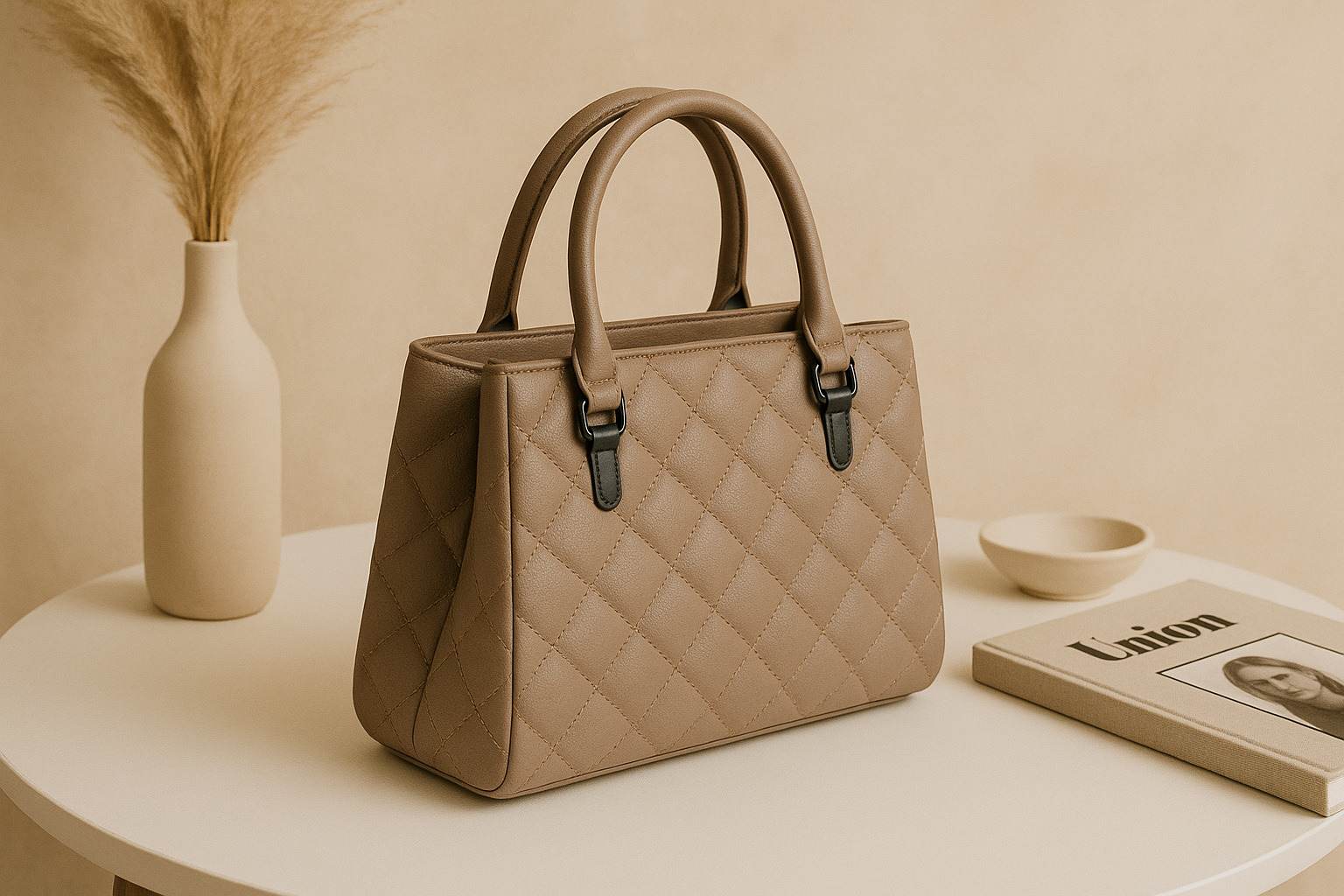 Quilted Leather Tote Bag for Women - Stylish Handbag with Dual Handles