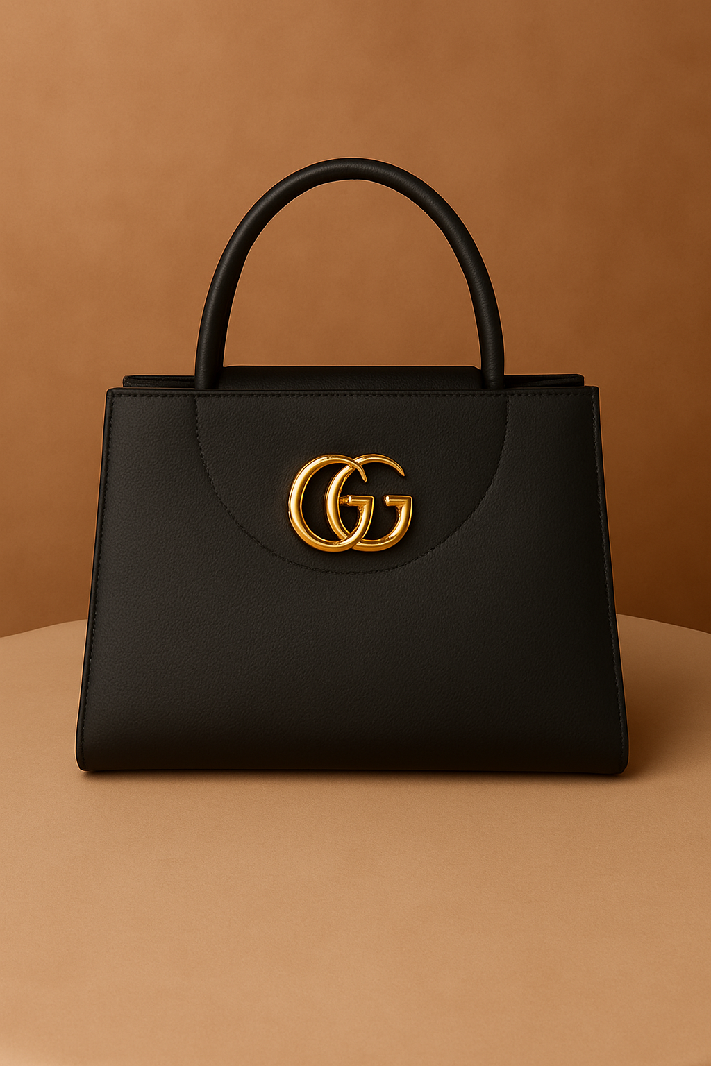 Premium Black Leather Handbag with Golden GG Logo | Luxury Women's Purse