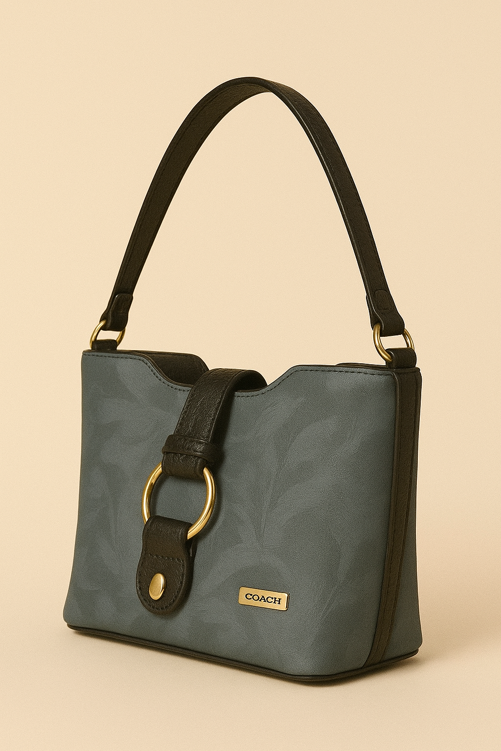 Trendy Black Tote Bag for Women – PU Leather Shoulder Bag with Metal Ring Design