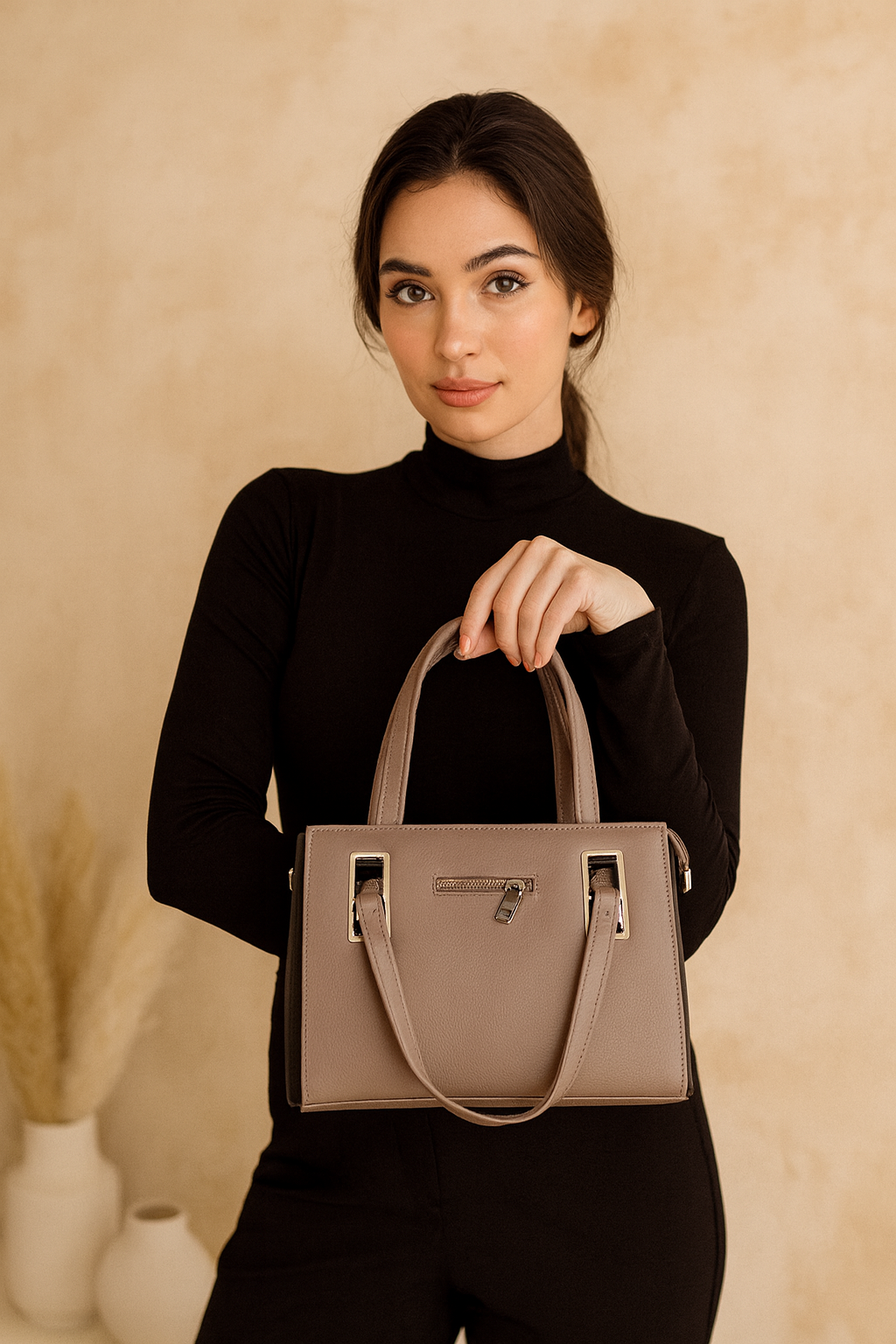 Beige Classic Tote Bag for Women - Premium PU Leather Elegant Handbag