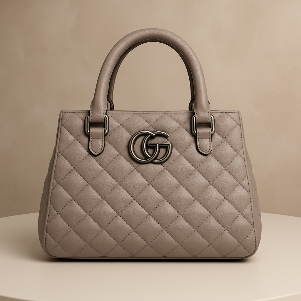 Elegant Quilted Taupe Leather Handbag with GG Logo | Luxury Women's Tote