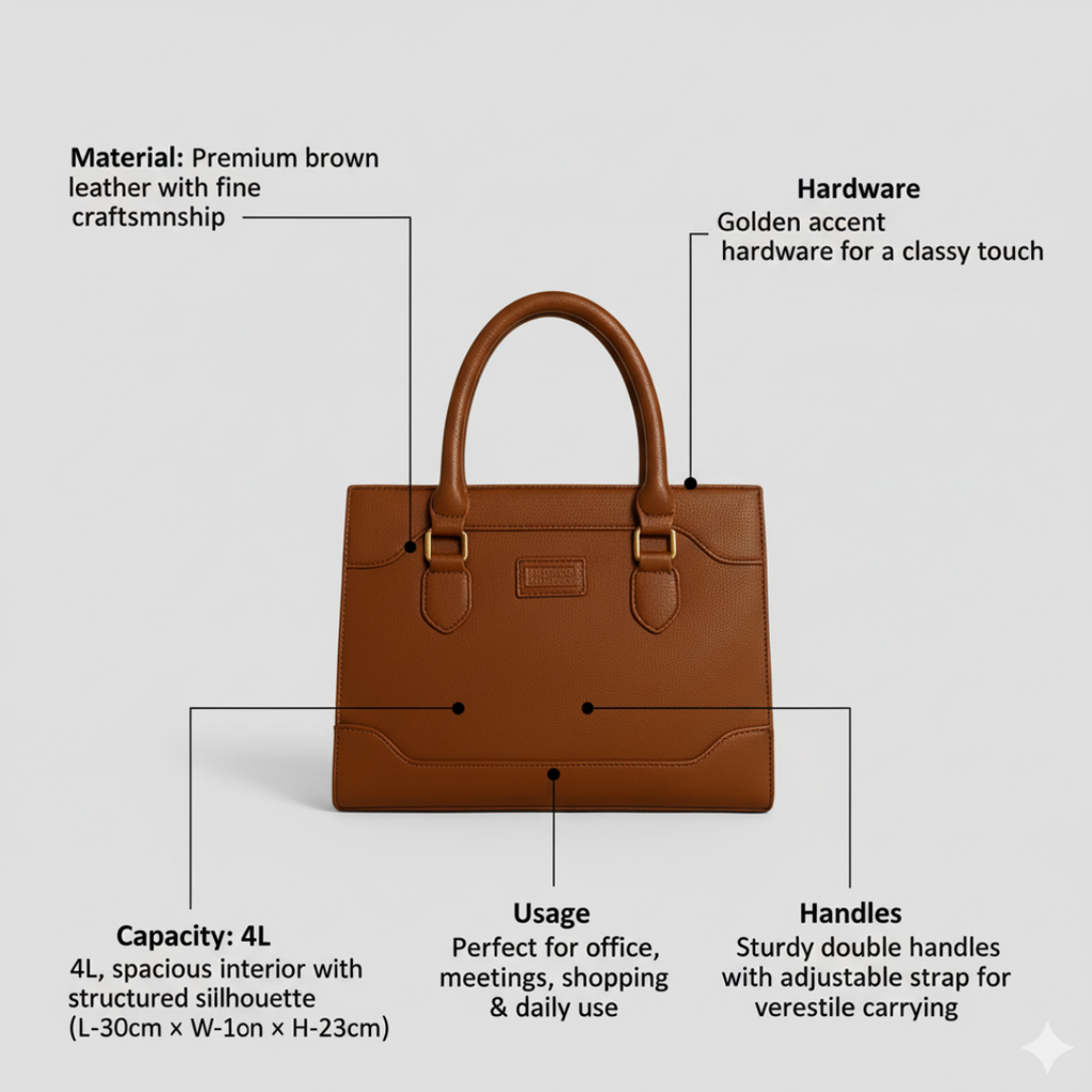 Classic Structured Tote Brown HandBag For Women – Premium Office & Casual Handbag