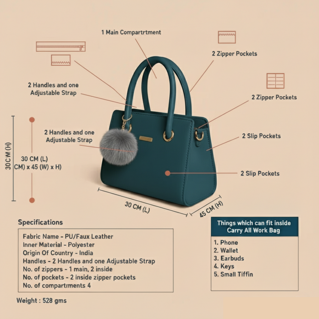 Rivaara Luxe Mocha Charm Structured Tote Handbag For Women