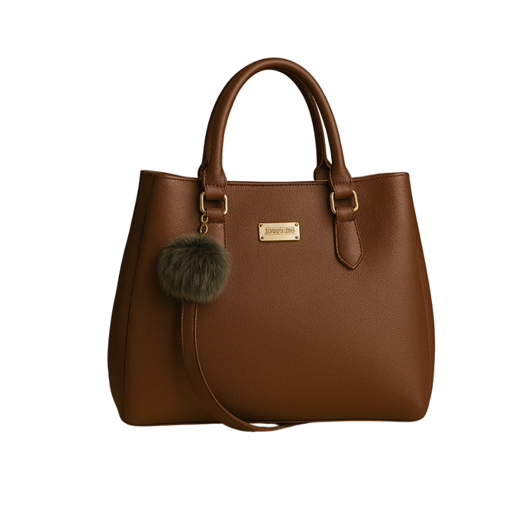 Rivaara Luxe Mocha Charm Tan Color Structured Tote Handbag For Women